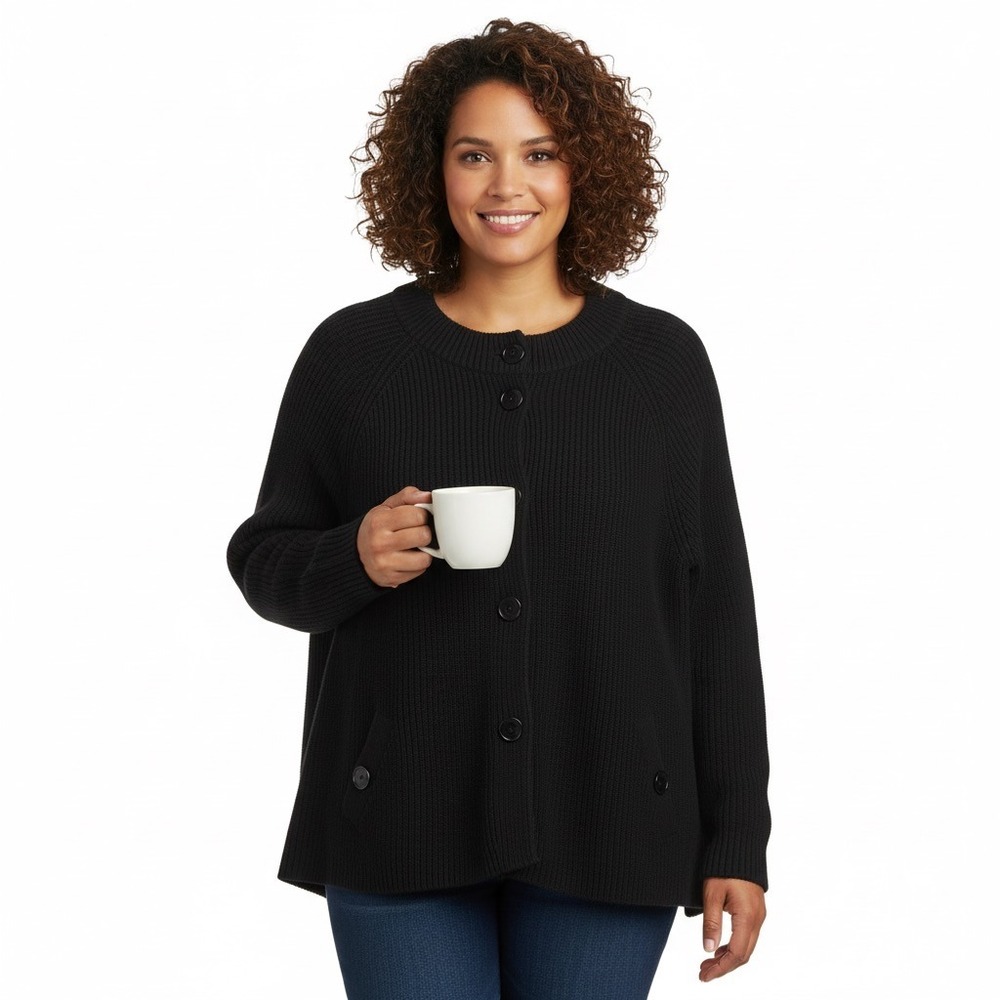 Talbots Cardigan Sweater Women Large Chunky Knit Long Sleeves Pockets‎ Black